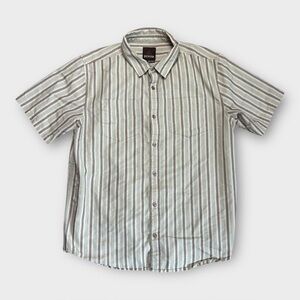 PrAna Breathe Men’s Large Short Sleeve Organic Cotton Blend Striped Button Shirt